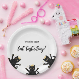 Plato De Papel Funny Crown Black Cat Birday