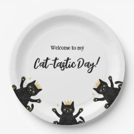 Plato De Papel Funny Crown Black Cat Birday