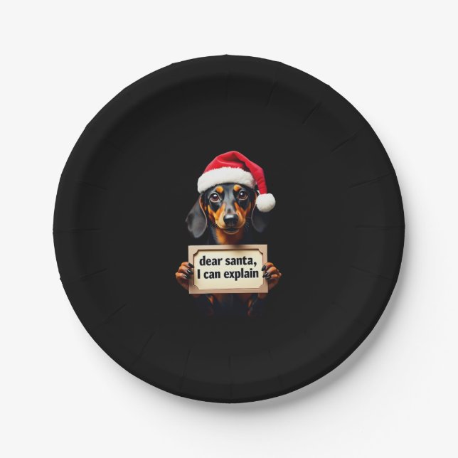 Plato De Papel Funny Dachshund Christmas Dear Santa I Can Explain (Anverso)