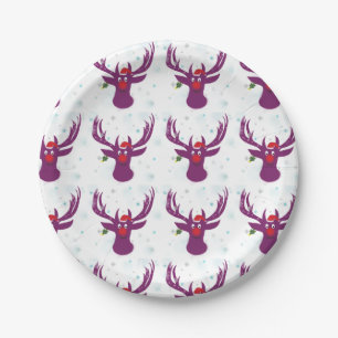 Plato De Papel Funny Deer Santa Personalizado Placas 7 in
