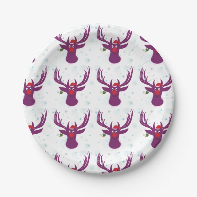 Plato De Papel Funny Deer Santa Personalizado Placas 7 in (Anverso)