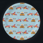Plato De Papel Funny Dinosaur racing car boy kids Birthday fiesta<br><div class="desc">Funny Dinosaur racing car boy kids Birthday fiesta</div>