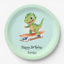 Plato De Papel Funny dinosaur Skateboard Birthday party DIY Nombr
