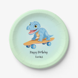 Plato De Papel Funny dinosaur Skateboard Birthday party DIY Nombr