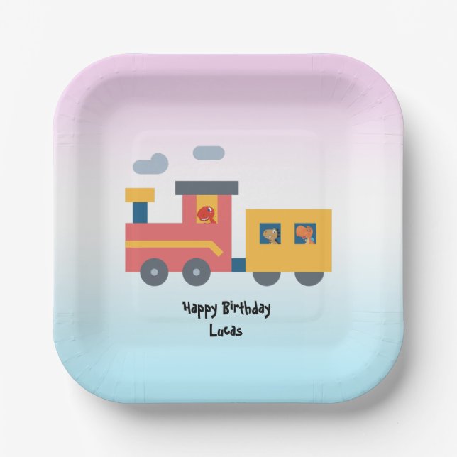 Plato De Papel Funny dinosaurio camión camión de tren Back 2 Scho (Anverso)