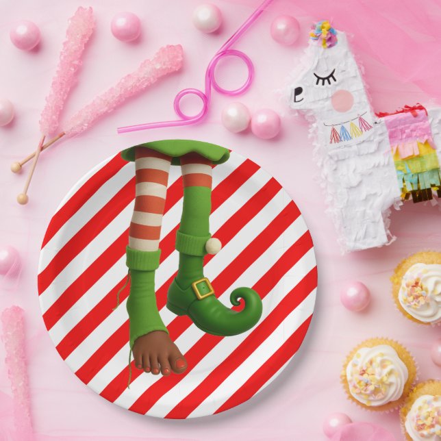 Plato De Papel Funny Elf Legs Christmas | North Pole Mischief  (Fiesta)