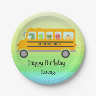 Plato De Papel Funny escuela de dinosaurios Bus fiesta de cumplea