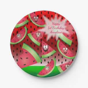 Plato De Papel Funny Face Watermelon Design