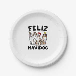 Plato De Papel Funny Feliz Navidog Australian Shepherd lover
