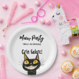 Plato De Papel Funny fiesta de cumpleaños de Black Kitty
