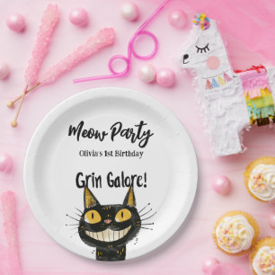 Plato De Papel Funny fiesta de cumpleaños de Black Kitty