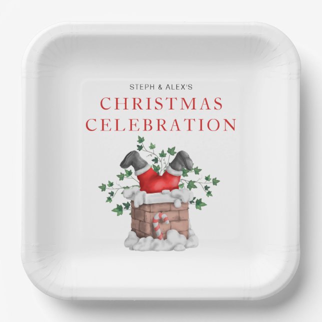 Plato De Papel Funny Fiesta de Navidades de Santa Chimney (Anverso)