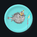 Plato De Papel Funny Fish Birthday<br><div class="desc">Divertidos platos para fiestas de cumpleaños con pez globo haciendo un deseo.</div>