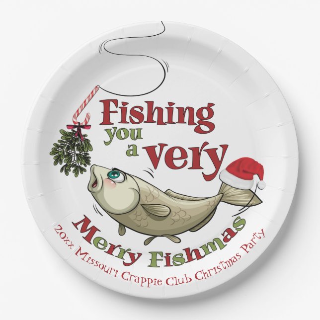 Plato De Papel Funny Fishing Navidades - Merry Fishmas Mistletoe (Anverso)