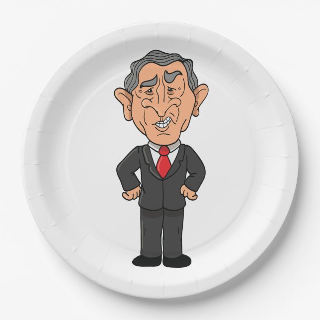 Plato De Papel Funny George W Bush Political Caricature (Anverso)
