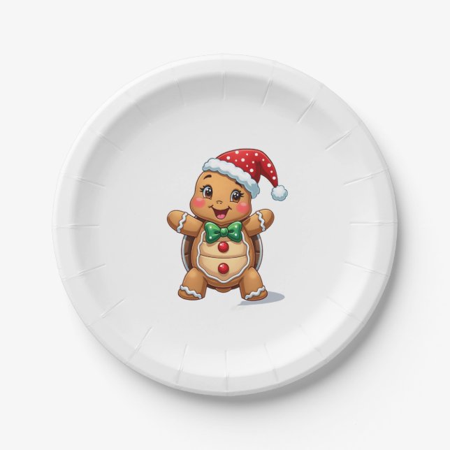 Plato De Papel Funny Gingerbread Man Turtle Christmas Womens Mens (Anverso)