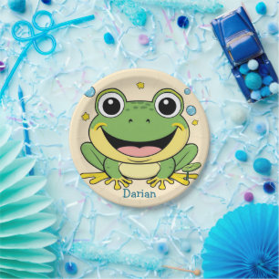 Plato De Papel Funny Green Frog Animal Wildlife personalizado Bir