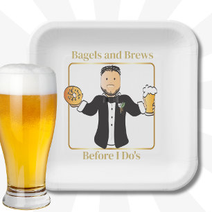Plato De Papel Funny Groom Personalizado Beer Bagel Boda Brunch