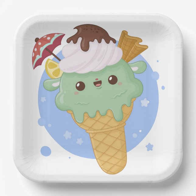Plato De Papel Funny Guay Cute Ice Cream (Anverso)