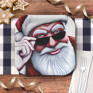 Plato De Papel Funny Guay Santa Claus en Navidades de lentes de s