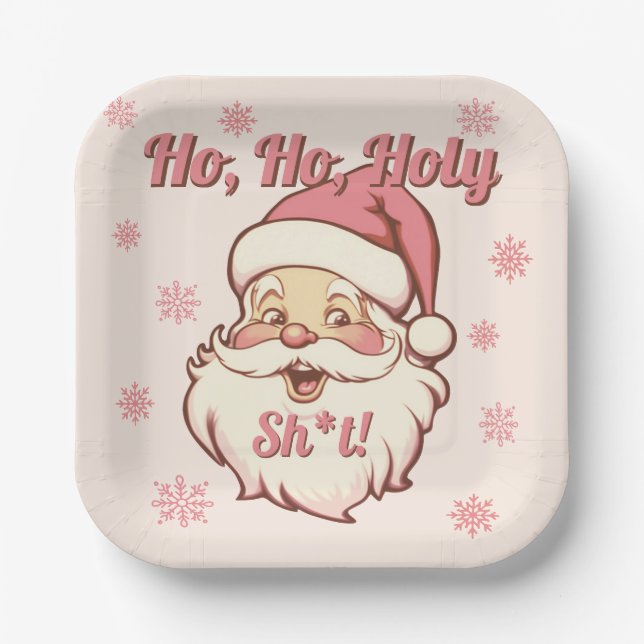 Plato De Papel Funny Ho Ho Retro Santa Navidades Fiesta (Anverso)