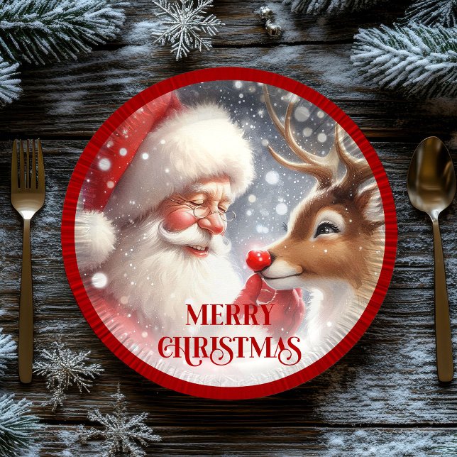 Plato De Papel Funny Holiday Plates Santa and Red Nose Rudolph (Funny Holiday Plates Santa and Red Nose Rudolph)