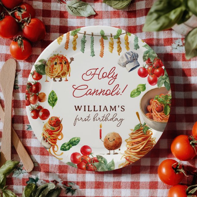 Plato De Papel Funny Holy Cannoli little meatball 1st birthday (Funny Holy Cannoli little meatball 1st birthday Paper Plates)