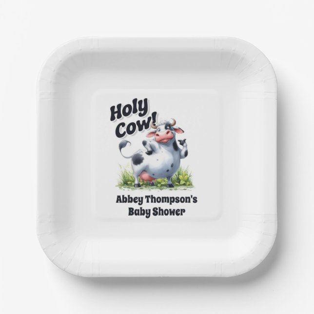 Plato De Papel Funny Holy Cow Baby Shower (Anverso)