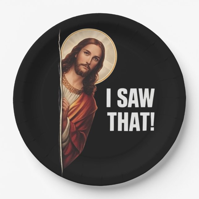 Plato De Papel Funny Jesus "I Saw That" Christian meme design (Anverso)