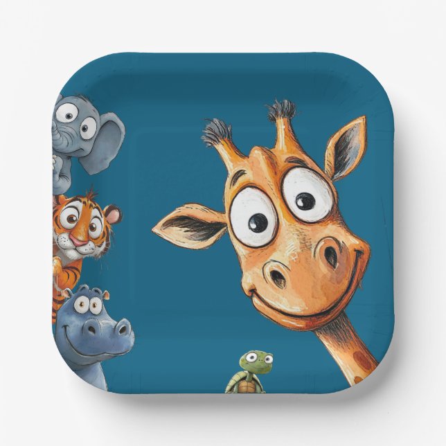 Plato De Papel Funny Jungle animals Birthday Celebration Paper  (Anverso)