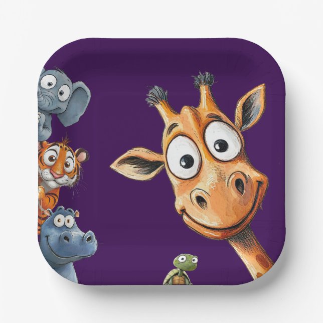 Plato De Papel Funny Jungle Critters Birthday Celebration Paper  (Anverso)