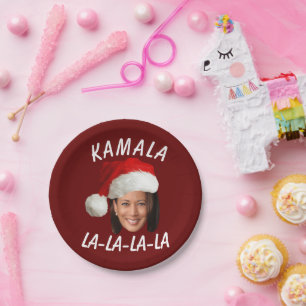 Plato De Papel Funny Kamala Harris Navidades de Santa Hat