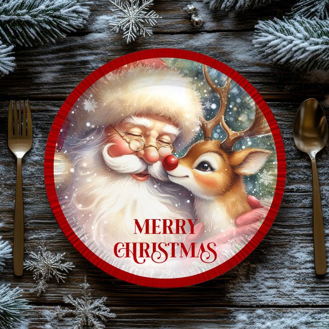 Plato De Papel Funny Kids Santa Rudolph Holiday Party Plates (Funny Kids Santa Rudolph Holiday Party Plates)