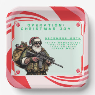 Plato De Papel Funny Military/Navidades Santa