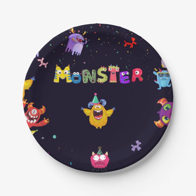 Plato De Papel Funny Monster Birthday Party Plates (Anverso)