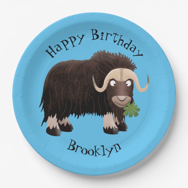 Plato De Papel Funny musk ox personalizado personalizado de cumpl (Anverso)