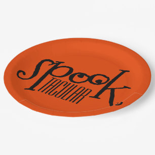 Plato De Papel Funny Naranja Black Eyeballs Spooktacular Pun