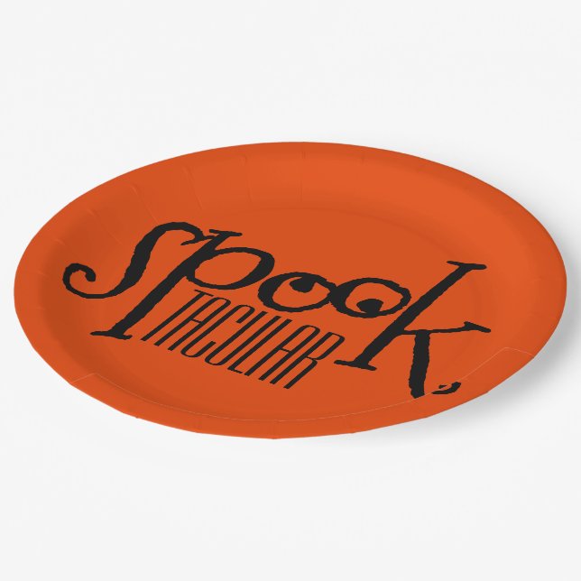Plato De Papel Funny Naranja Black Eyeballs Spooktacular Pun (Angular)