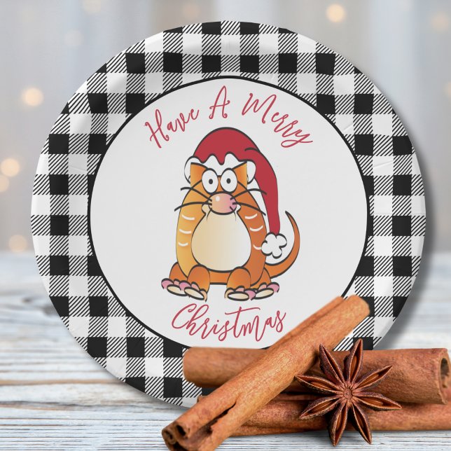 Plato De Papel Funny Navidades Personalizado Cat Santa Hat Holida (Subido por el creador)