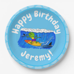 Plato De Papel Funny personalizado de surf con lagarto frito