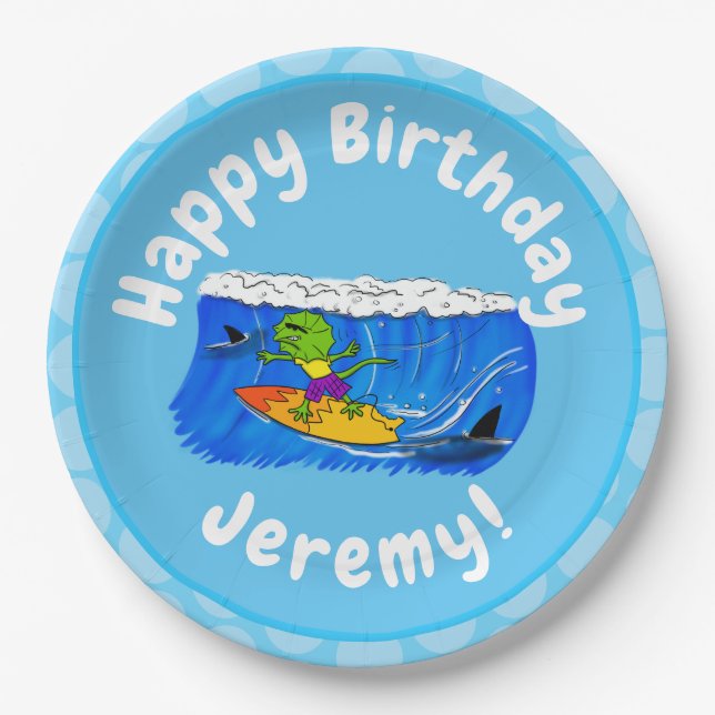 Plato De Papel Funny personalizado de surf con lagarto frito (Anverso)