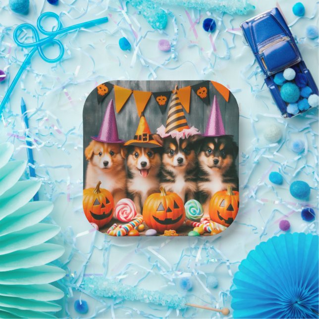 Plato De Papel Funny puppies halloween (Fiesta)