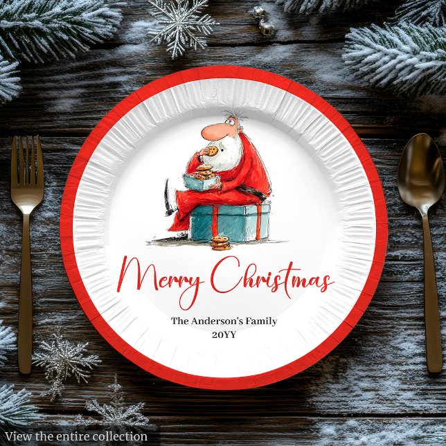 Plato De Papel Funny Quirky Santa Watercolor Christmas Plates (Funny Quirky Santa Watercolor Christmas Plates)