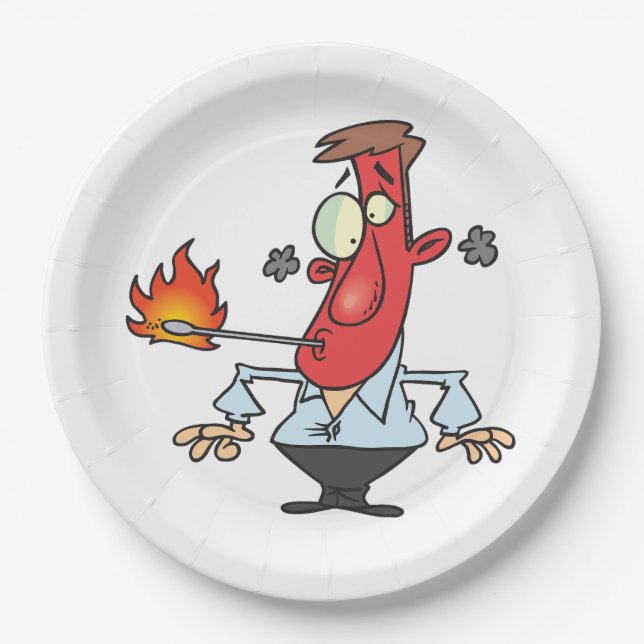 Plato De Papel Funny Red Face Man with Thermometer Fever (Anverso)