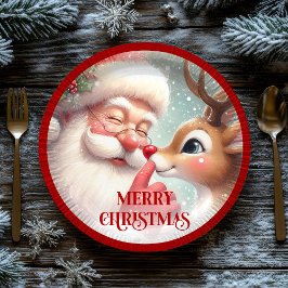 Plato De Papel Funny Santa and Rudolph Festive Holiday Plates