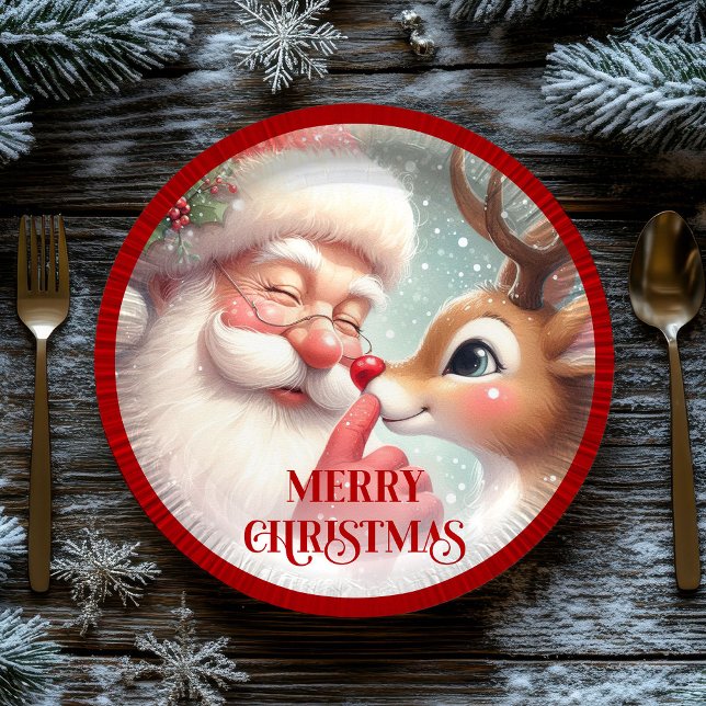 Plato De Papel Funny Santa and Rudolph Festive Holiday Plates (Funny Santa and Rudolph Festive Holiday Plates)