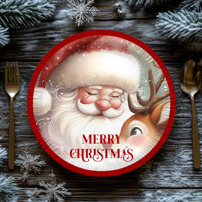 Plato De Papel Funny Santa Claus and Rudolph Holiday Party Plates (Funny Santa Claus and Rudolph Holiday Party Plates)