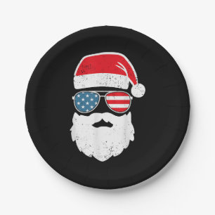 Plato De Papel Funny Santa Claus Face Gafas de sol Patriótico Ame