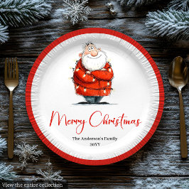 Plato De Papel Funny Santa Claus Red White Christmas Party Plates
