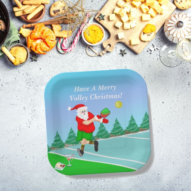 Plato De Papel Funny Santa Playing Pickleball Merry Volley Xmas (Subido por el creador)